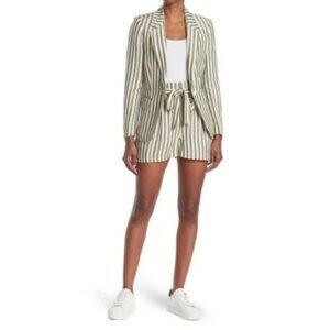 L’AGENCE Alex Paperbag Stripe Linen Shorts Green